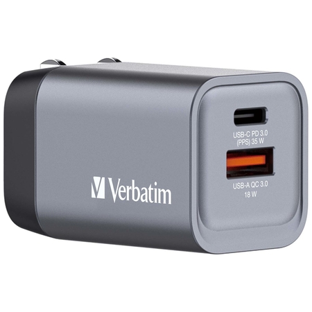 Зарядно Verbatim GNC-35 GaN Charger 35W с 2 порта и 3 преходника